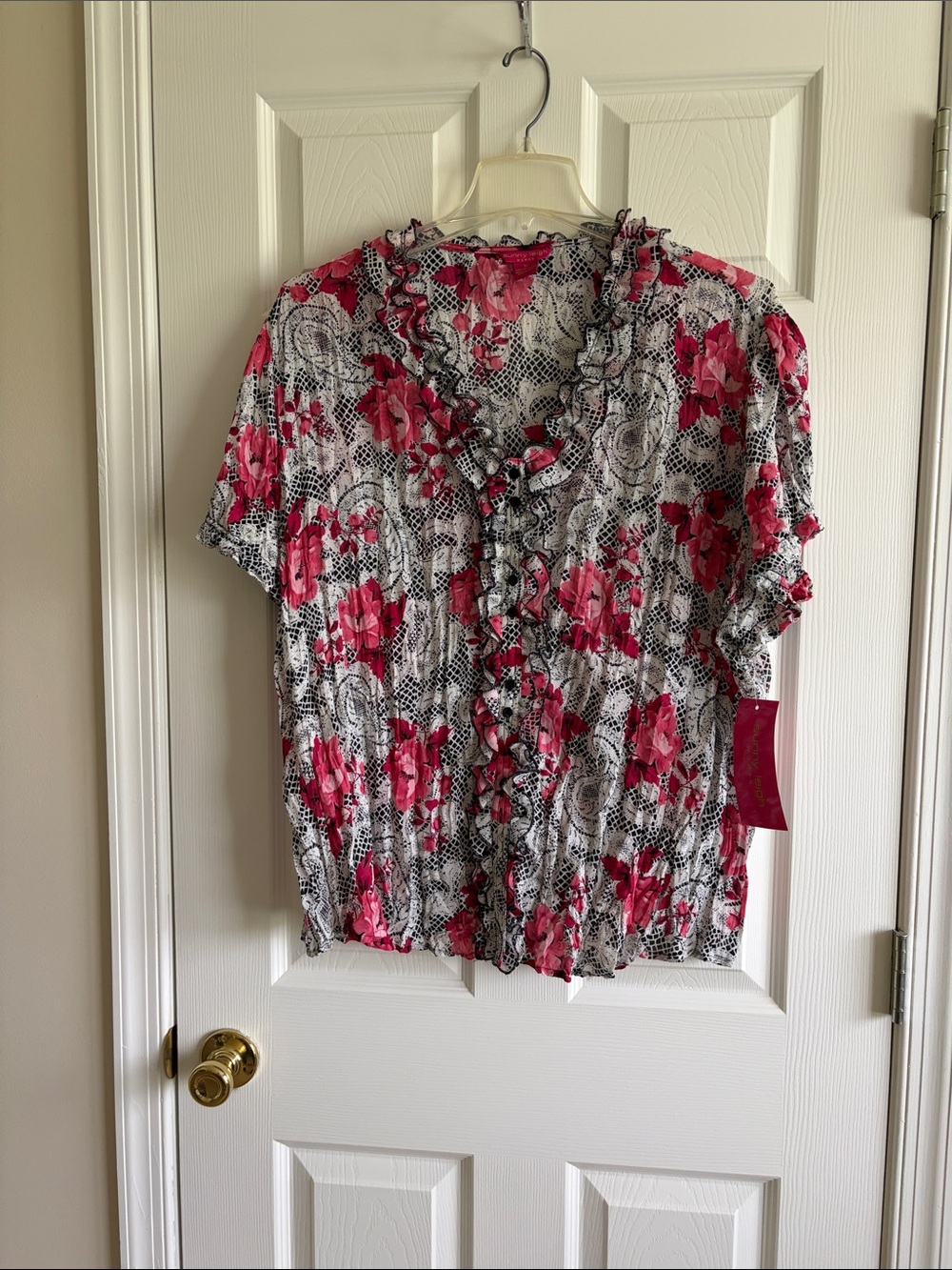 Sunny Leigh Pink Floral Ruffle Front Blouse